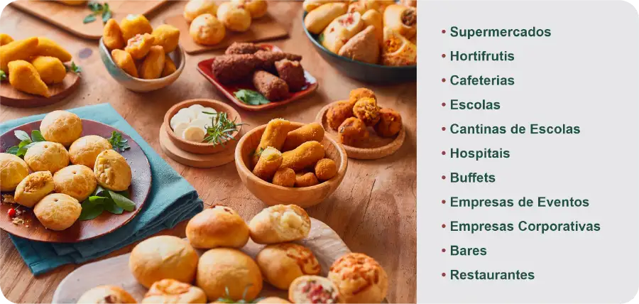 Atendemos: Supermercados, Hortifrutis, Cafeterias, Escolas, Cantinas de Escolas, Hospitais, Buffets, Empresas de Eventos, Empresas Corporativas, Bares, Restaurantes